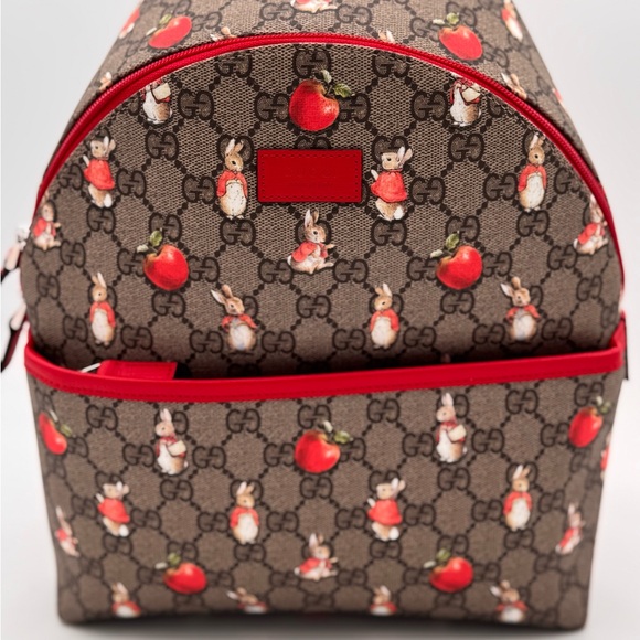 Gucci Brown and Red Backpack with GG Supreme Canvas - Picture 1 of 5